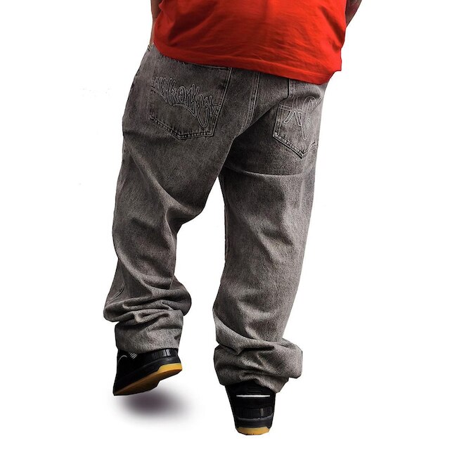 Calça Jeans Chronic Baggy Cinza Estonado Bordado Hip Hop 03