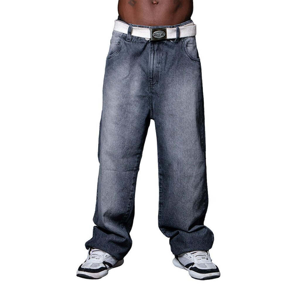 Calça Jeans Chronic Baggy Preto Estonado Bordado Hip Hop 03