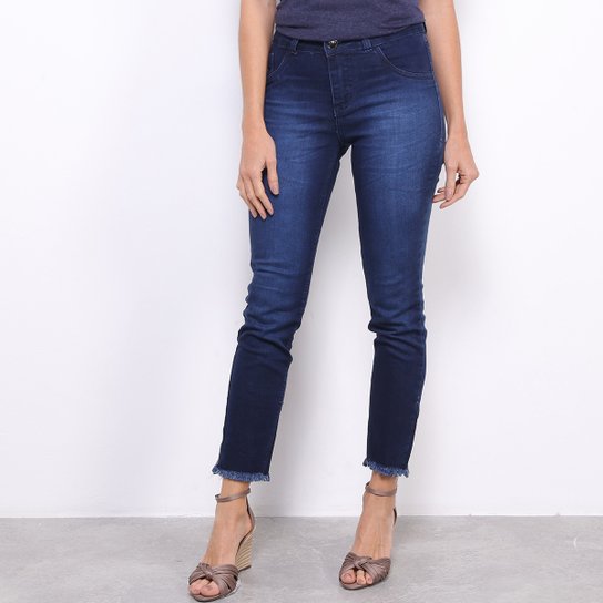Calça Jeans Cigarrete Coffe Samadi Zíper Feminina - Jeans