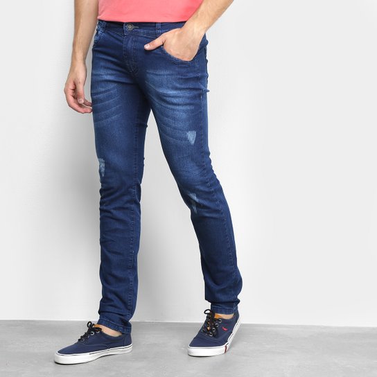 Calça Jeans Coffee Destroyer Used Difer Big 3D Masculina - Azul
