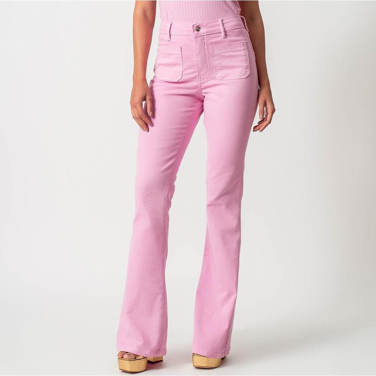 Looks Calça Flare Rosa Claro Calça Jeans Color Confort Flare