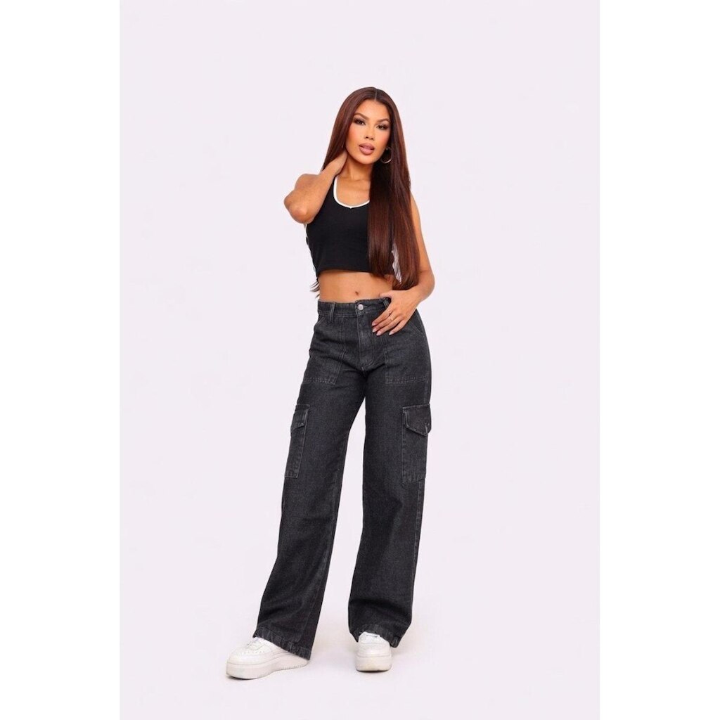 Calça Jeans D Bell Outlet Fashion Cargo Grafite