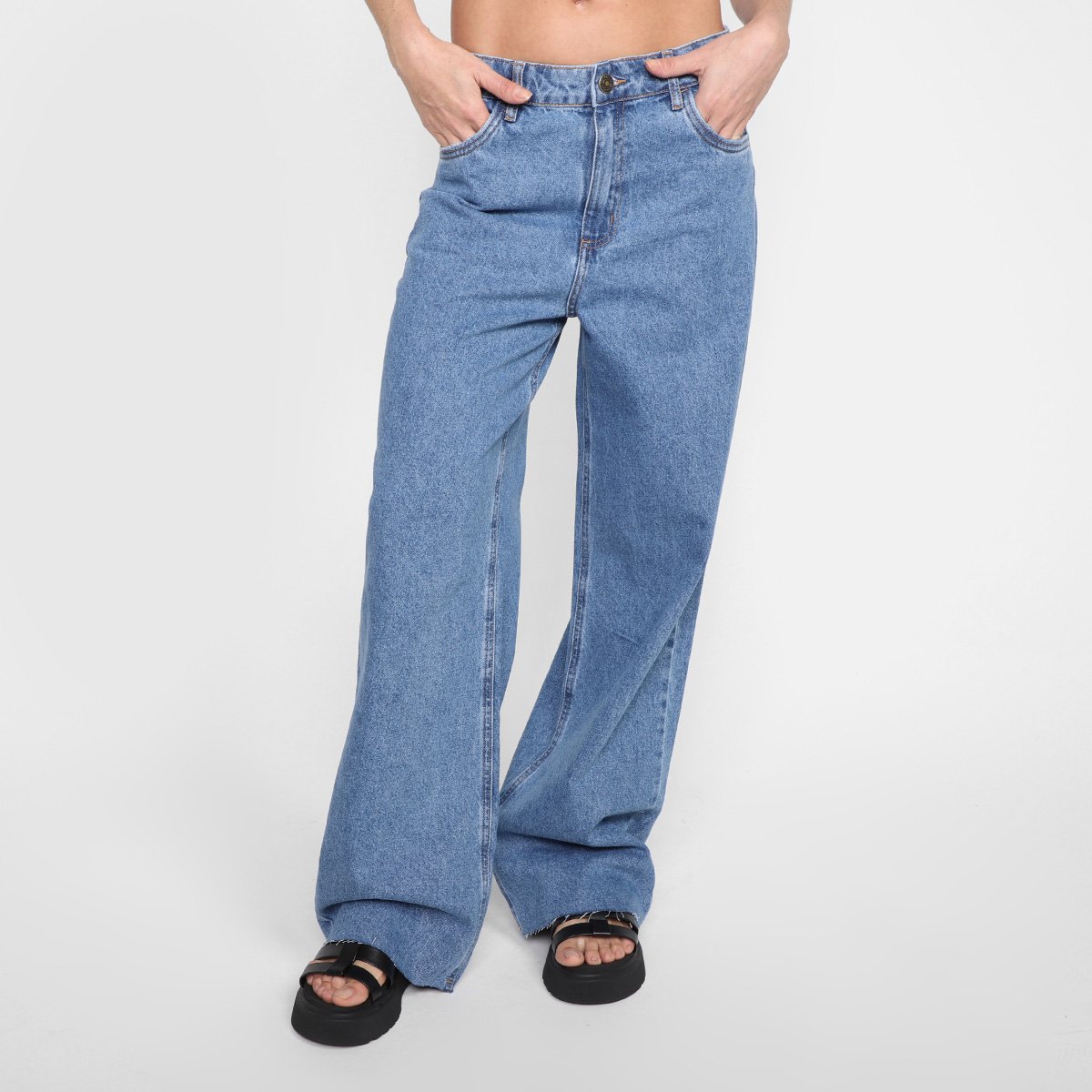 Calça Jeans Dzarm Cintura Alta Feminina - Azul Menor preço em Calça Jeans Dzarm Cintura Alta Feminina - Azul