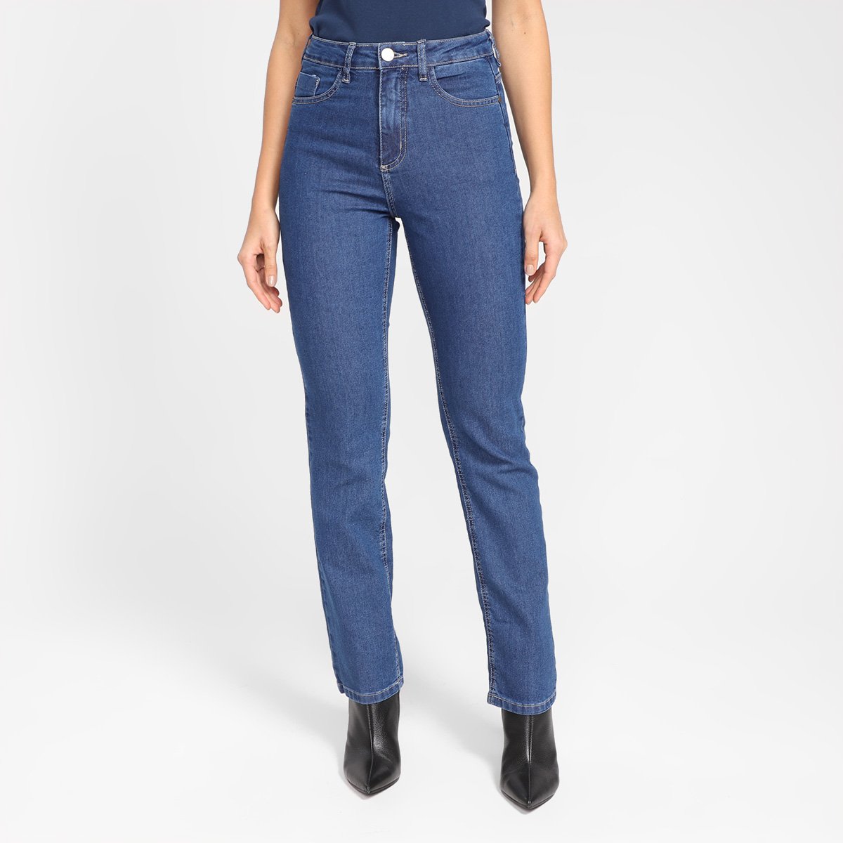 Calça Jeans Dzarm Reta Cintura Alta Feminina - Azul Menor preço em Calça Jeans Dzarm Reta Cintura Alta Feminina - Azul
