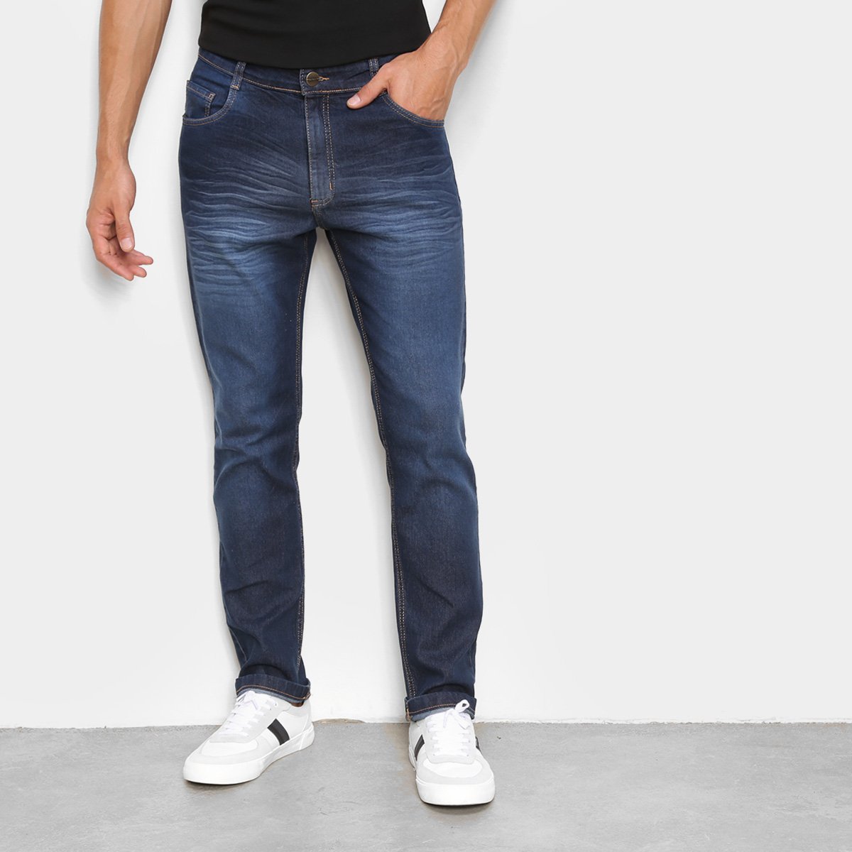 Calça Jeans Ecxo Básica Estonada Masculina - Azul Menor preço em Calça Jeans Ecxo Básica Estonada Masculina - Azul
