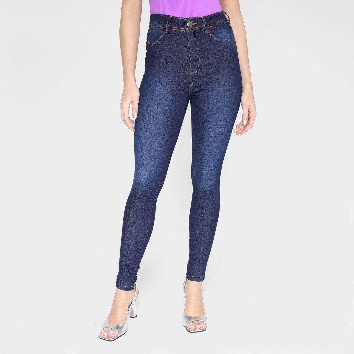 Calça Jeans Ecxo Cintura Alta Feminina - Azul Menor preço em Calça Jeans Ecxo Cintura Alta Feminina - Azul