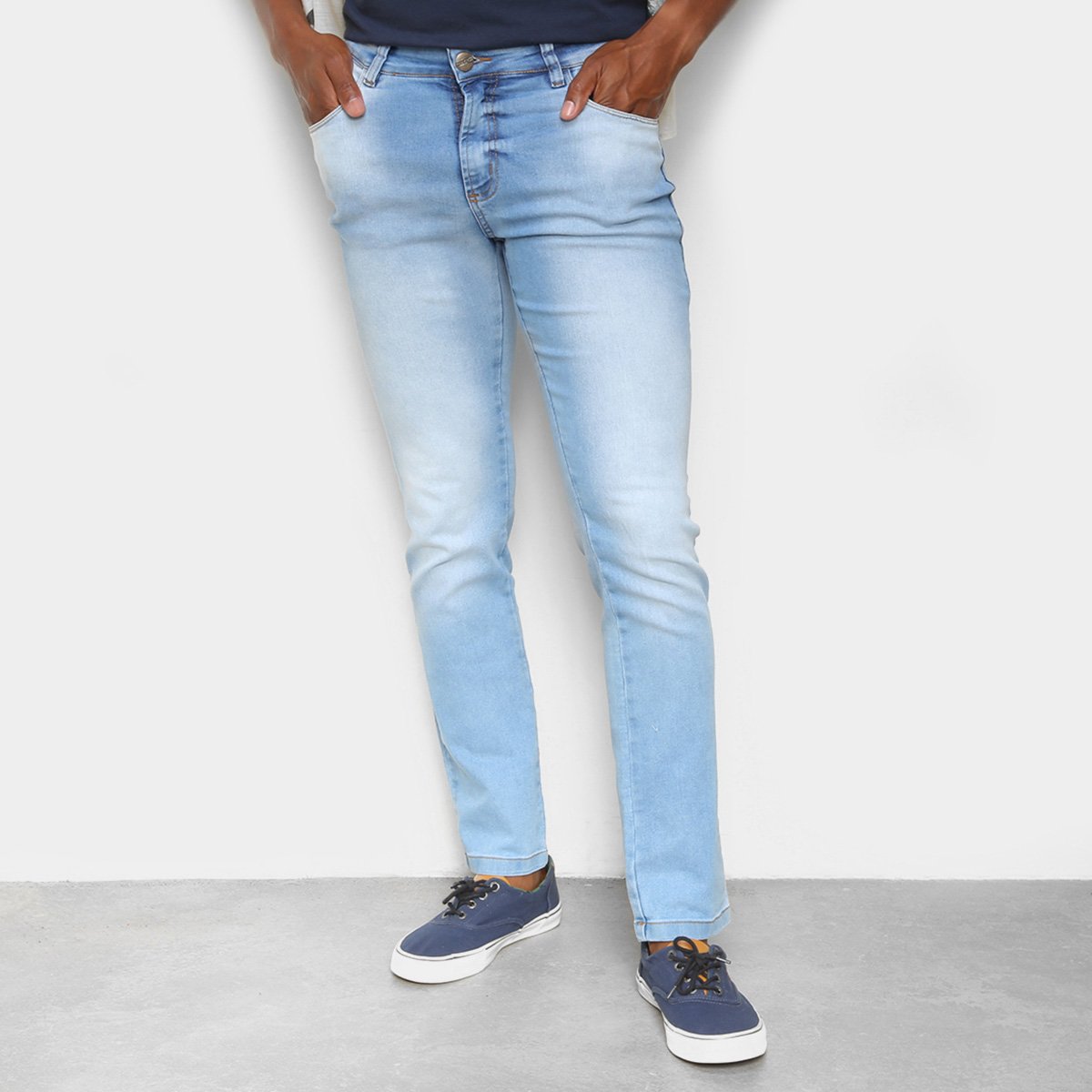 Calça Jeans Ecxo Lavagem Clara Slim Masculina - Azul Claro Menor preço em Calça Jeans Ecxo Lavagem Clara Slim Masculina - Azul Claro