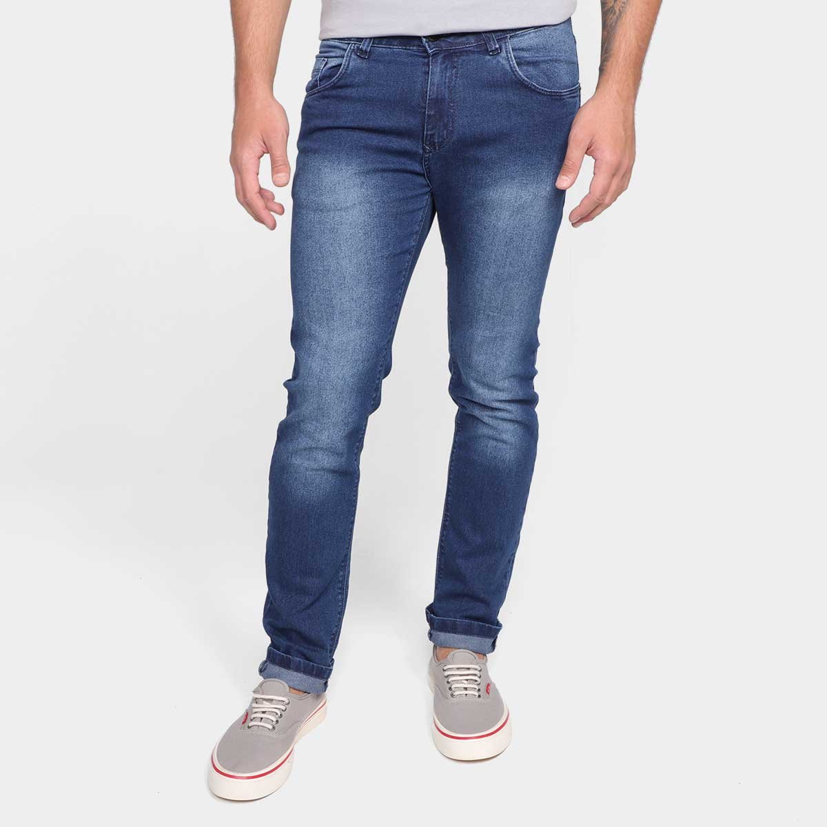 Calça Jeans Ecxo Skinny Estonada Masculina - Azul Menor preço em Calça Jeans Ecxo Skinny Estonada Masculina - Azul