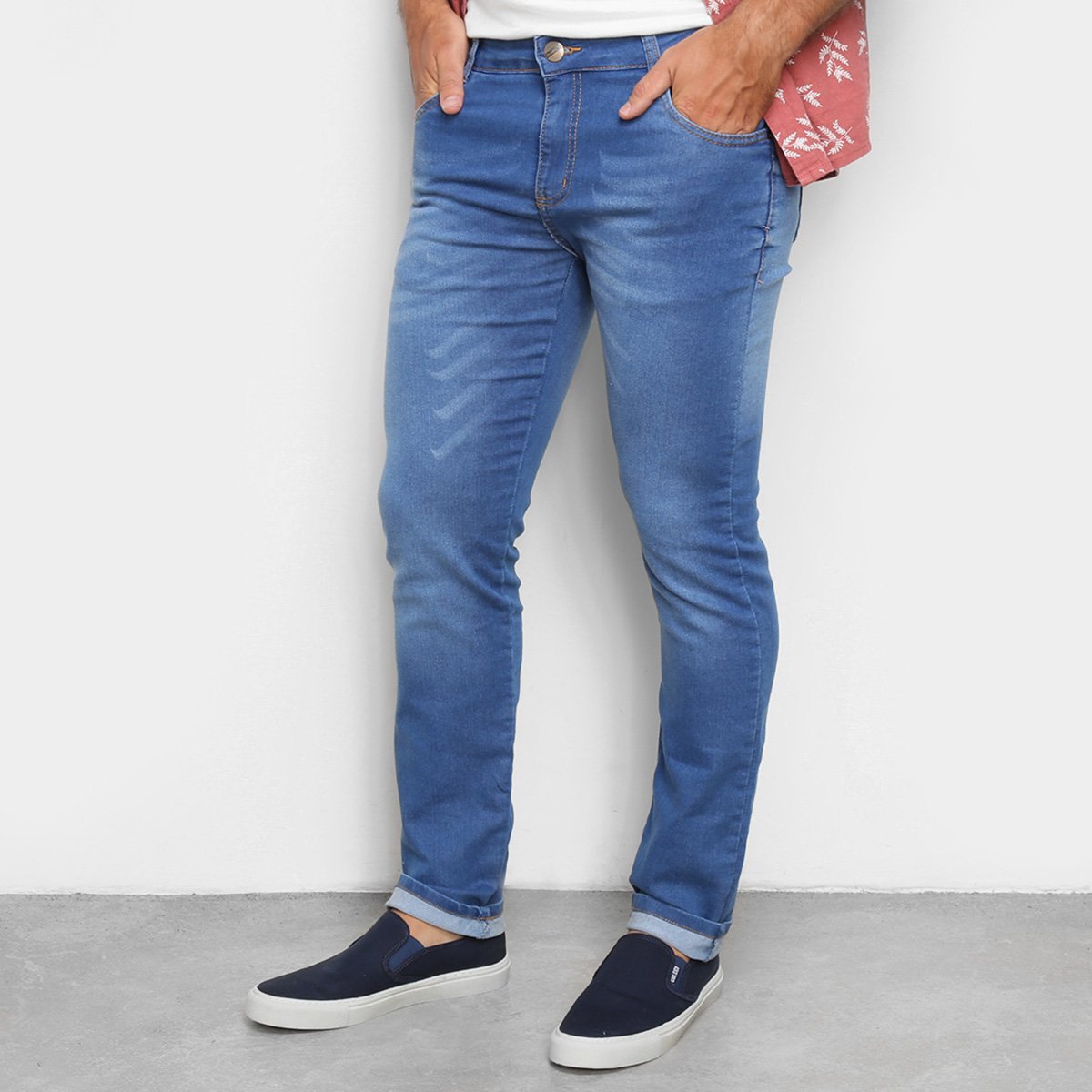 Calça Jeans Ecxo Skinny Lavagem Média Masculina - Azul Menor preço em Calça Jeans Ecxo Skinny Lavagem Média Masculina - Azul