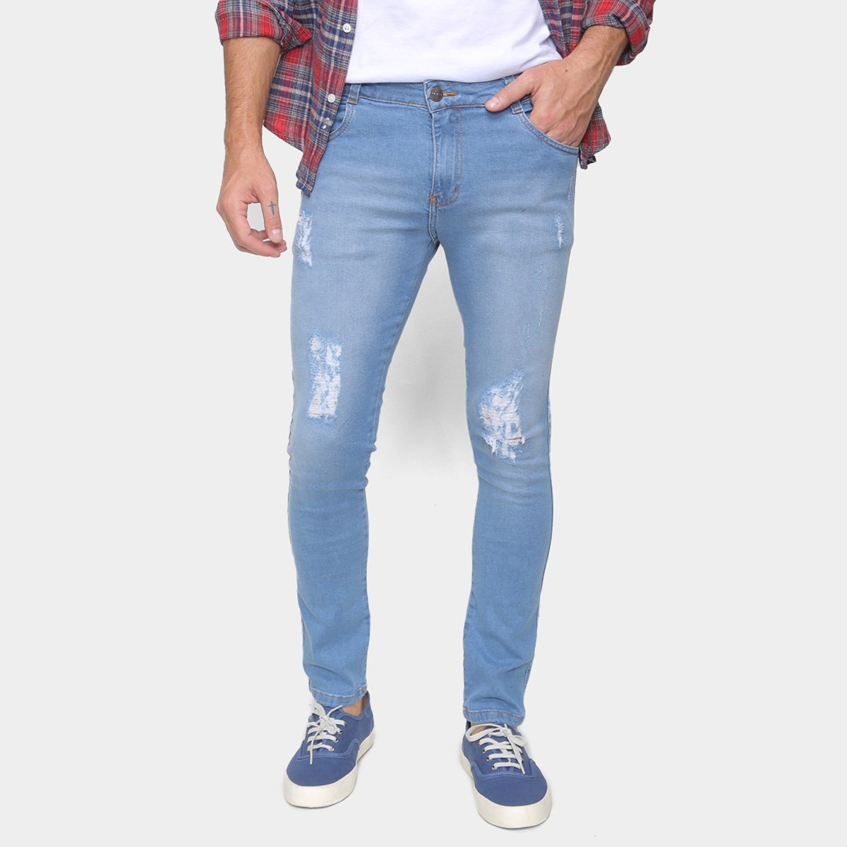 Calça Jeans Ecxo Skinny Rasgada Masculina - Azul Claro é ruim? Calça Jeans Ecxo Skinny Rasgada Masculina - Azul Claro é boa?