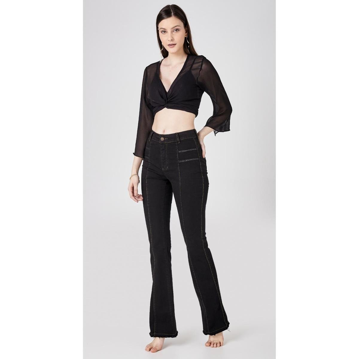 Calça Jeans Express Hot Flare Granada Feminina - Preto Menor preço em Calça Jeans Express Hot Flare Granada Feminina - Preto