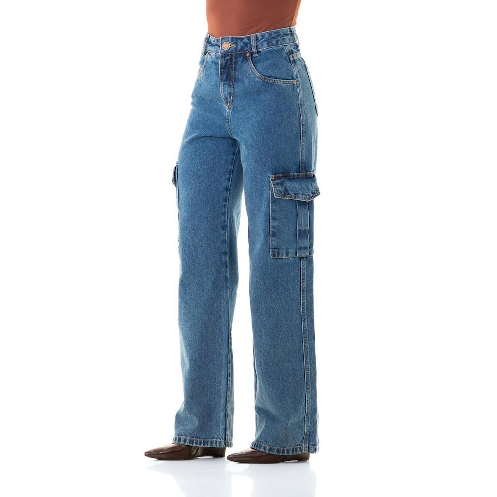 Calça Jeans Feminina Arauto Wide Cargo