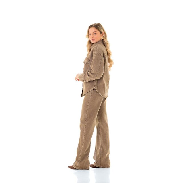 Calça Jeans Feminina Arauto Wide Leg Cacau Marmorizado