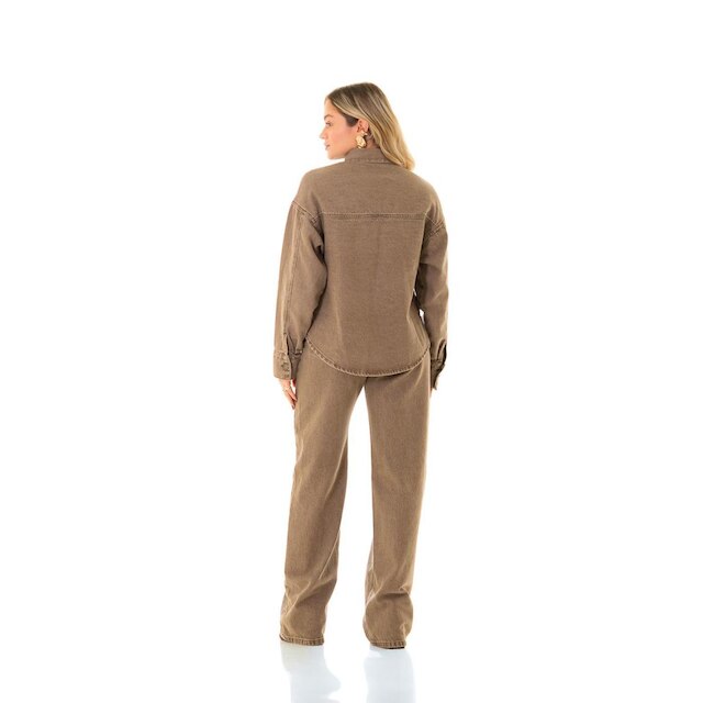 Calça Jeans Feminina Arauto Wide Leg Cacau Marmorizado