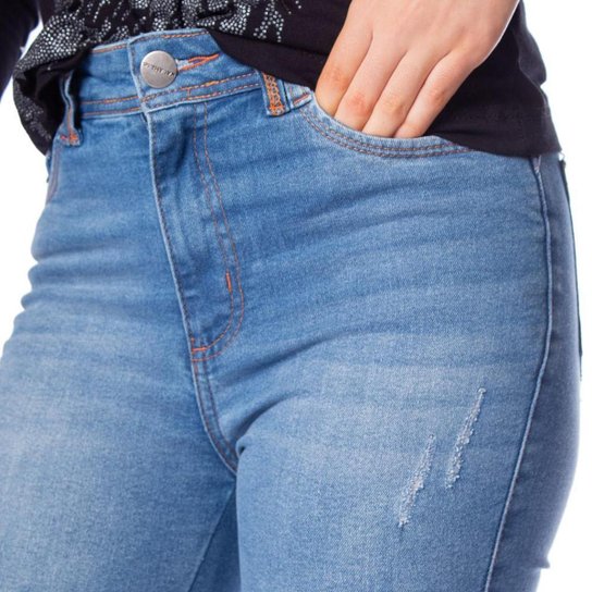 Calça Jeans Feminina Eagle Rose Karan Cigarrete Azul Claro
