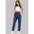 Calça Jeans Feminina Mom Cintura Alta com Elástico e Cordão - Azul Escuro