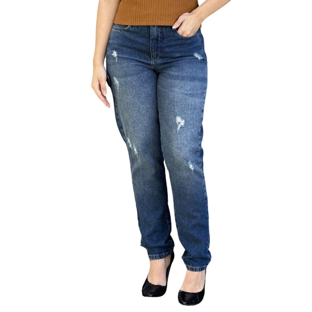 Calça Jeans Feminina Mom Com Detalhes Destroyed Colcci