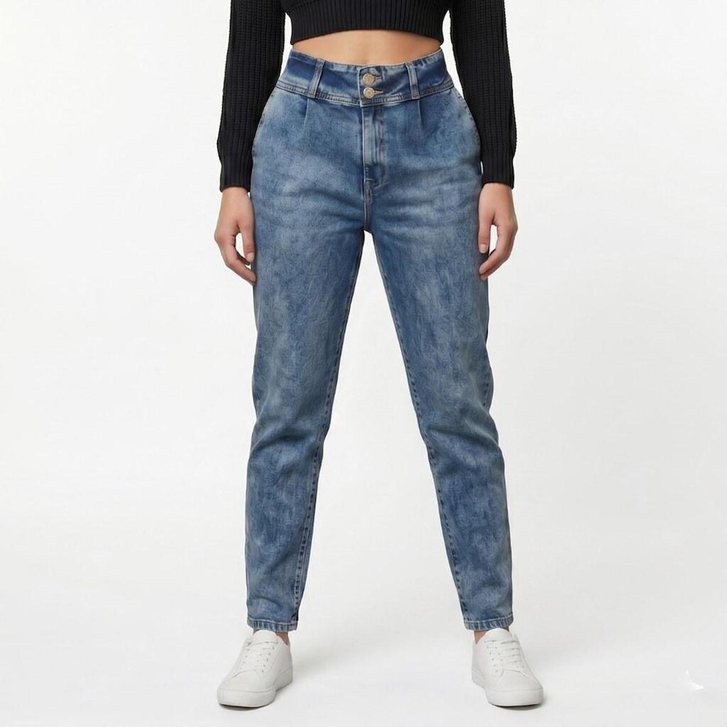 Calça Jeans Feminina Mom Fit Estonada Cintura Alta