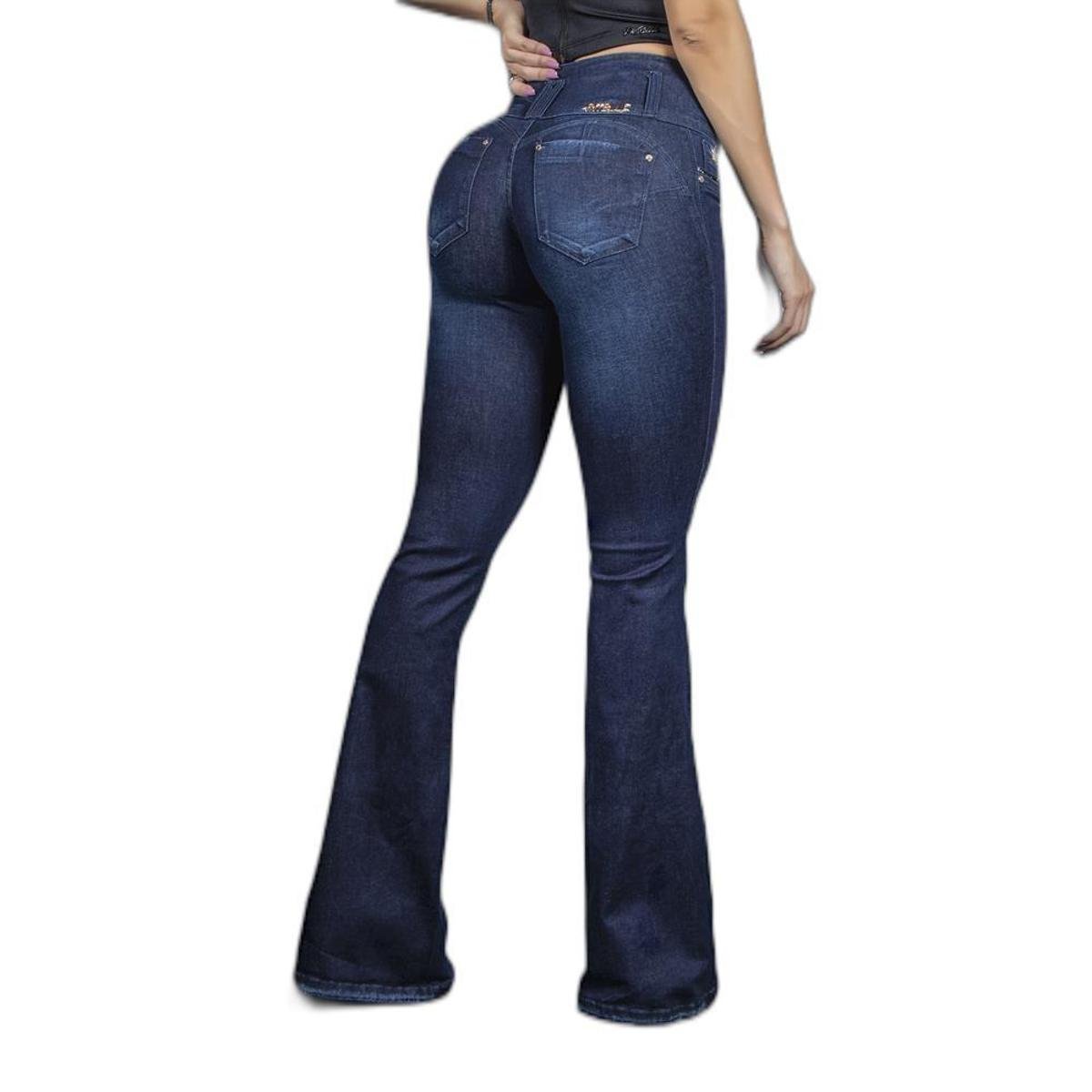 Calça Jeans Feminina Pit Bull Flare Empina Bumbum Conforto - Azul Escuro Menor preço em Calça Jeans Feminina Pit Bull Flare Empina Bumbum Conforto - Azul Escuro