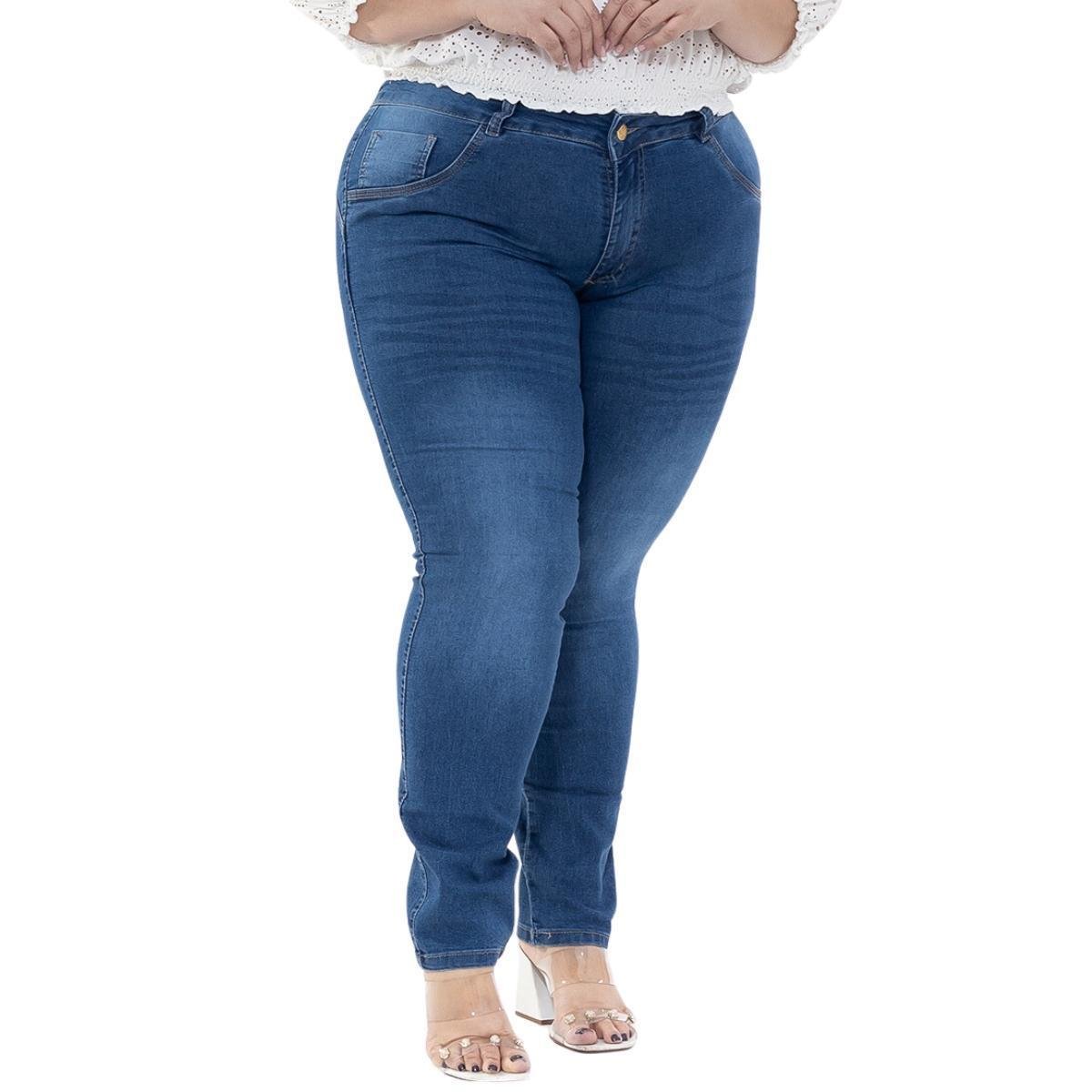 Calça Jeans Feminina Plus Size Skinny Elastano Power Cintura Alta Levanta Bumbum Menor preço em Calça Jeans Feminina Plus Size Skinny Elastano Power Cintura Alta Levanta Bumbum