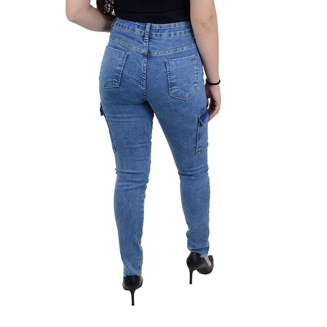 Calça Jeans Feminina Recuzza Cargo Azul Médio - 10720
