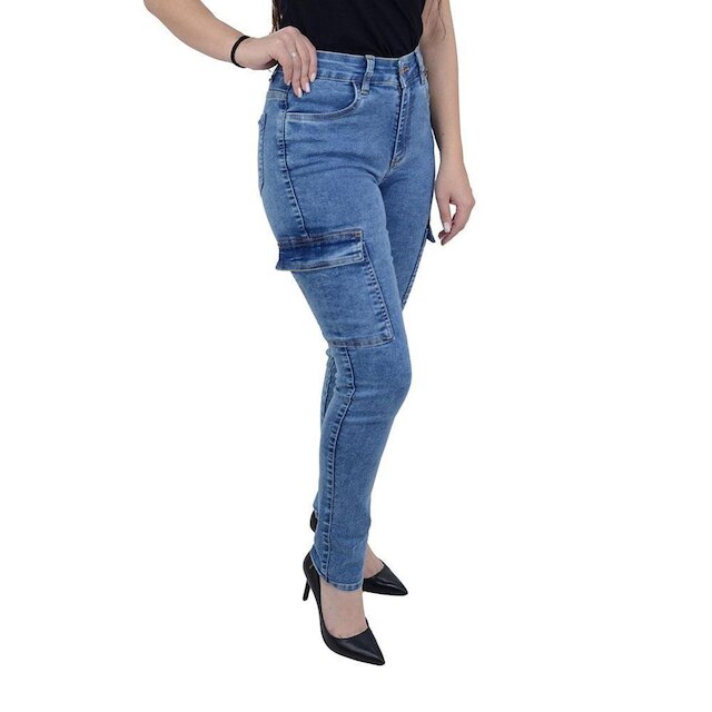 Calça Jeans Feminina Recuzza Cargo Azul Médio - 10720