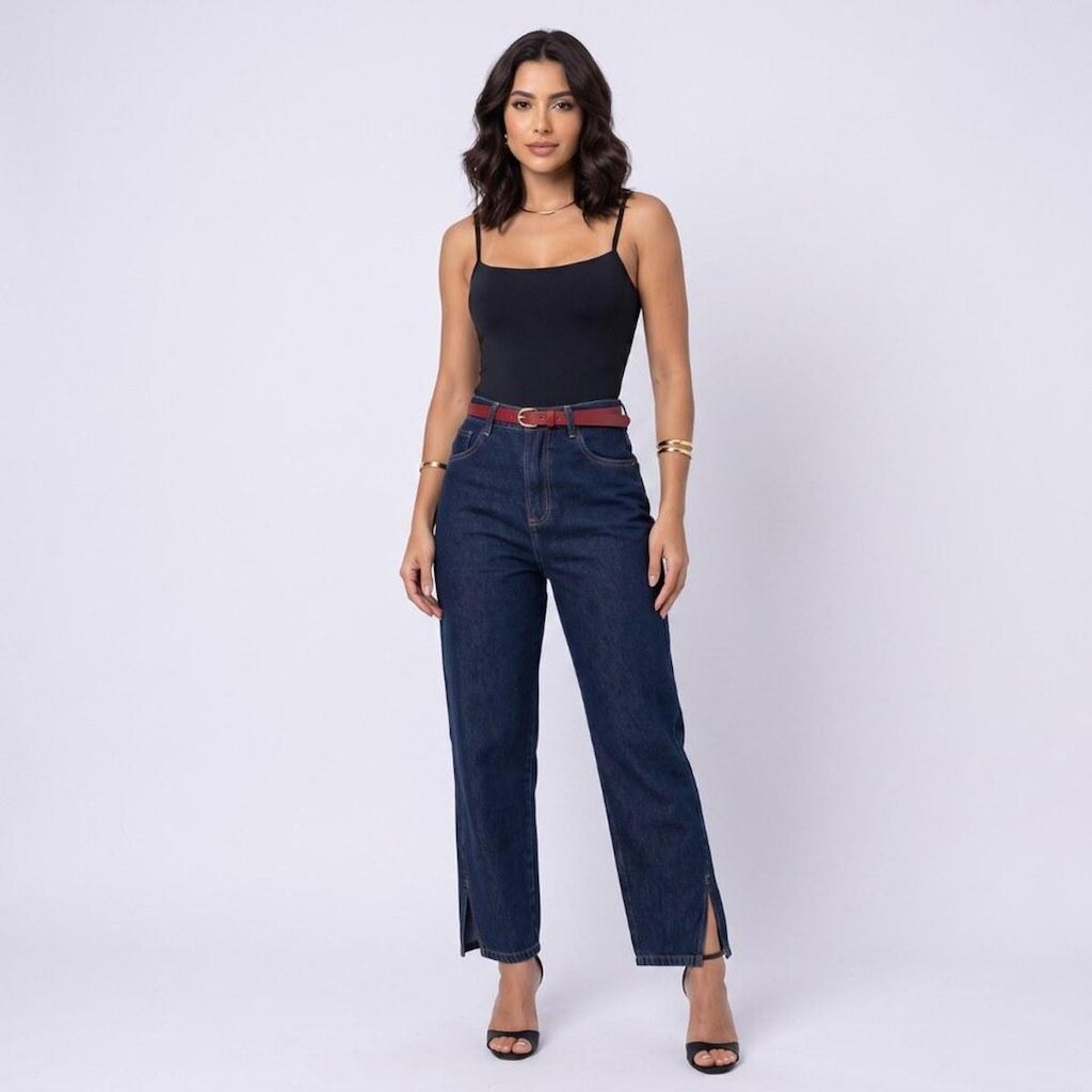 Calça Jeans Feminina Reta Com Cinto Kult