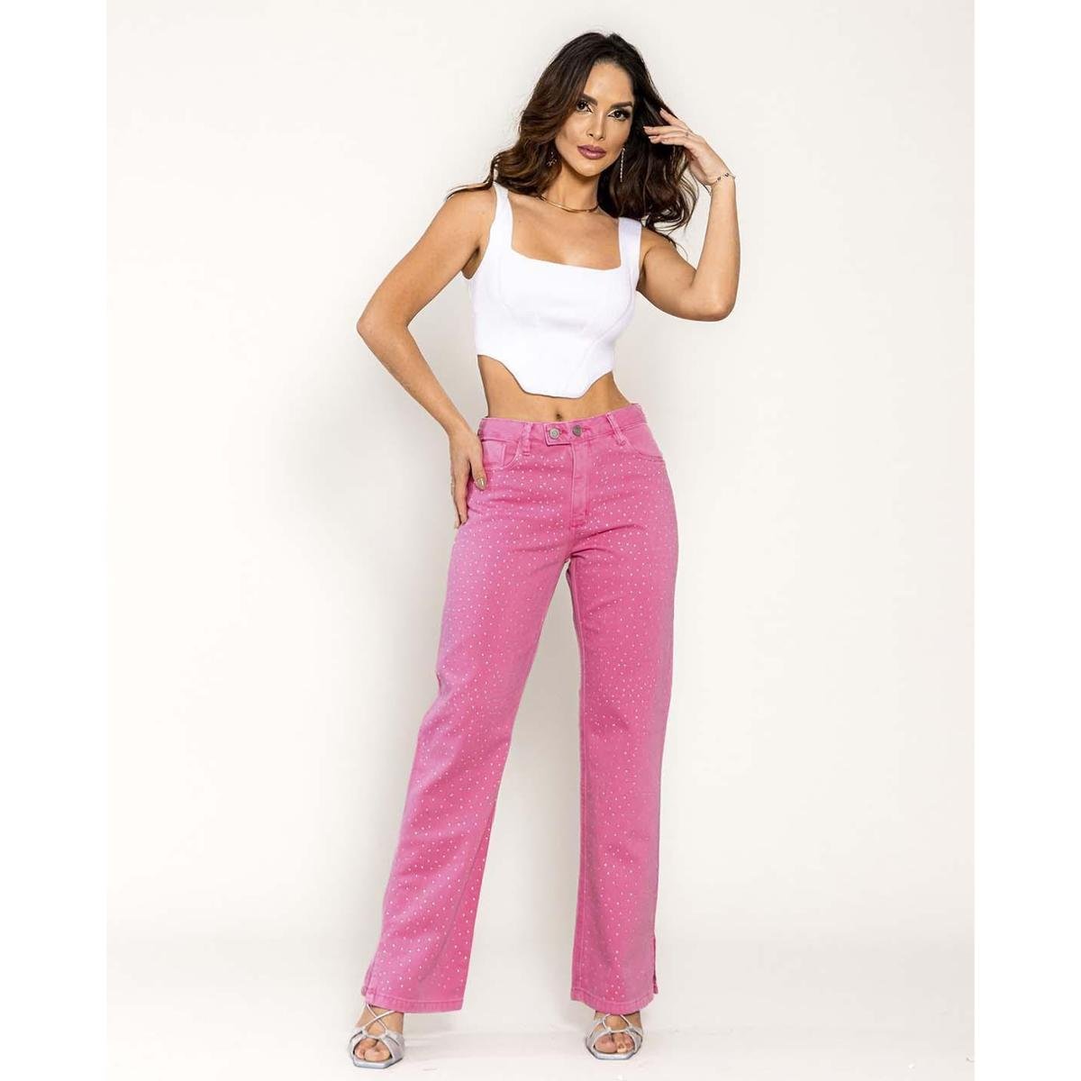 Calça Jeans Feminina Reta com Cós Transpassado Shine 21965 Rosa Consciência Menor preço em Calça Jeans Feminina Reta com Cós Transpassado Shine 21965 Rosa Consciência