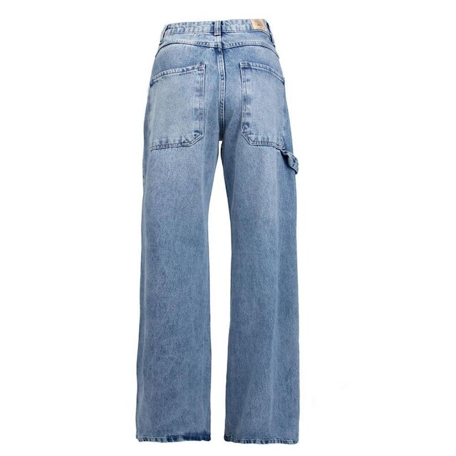 Calça Jeans Feminina Sawary Wide Leg Estonado Azul