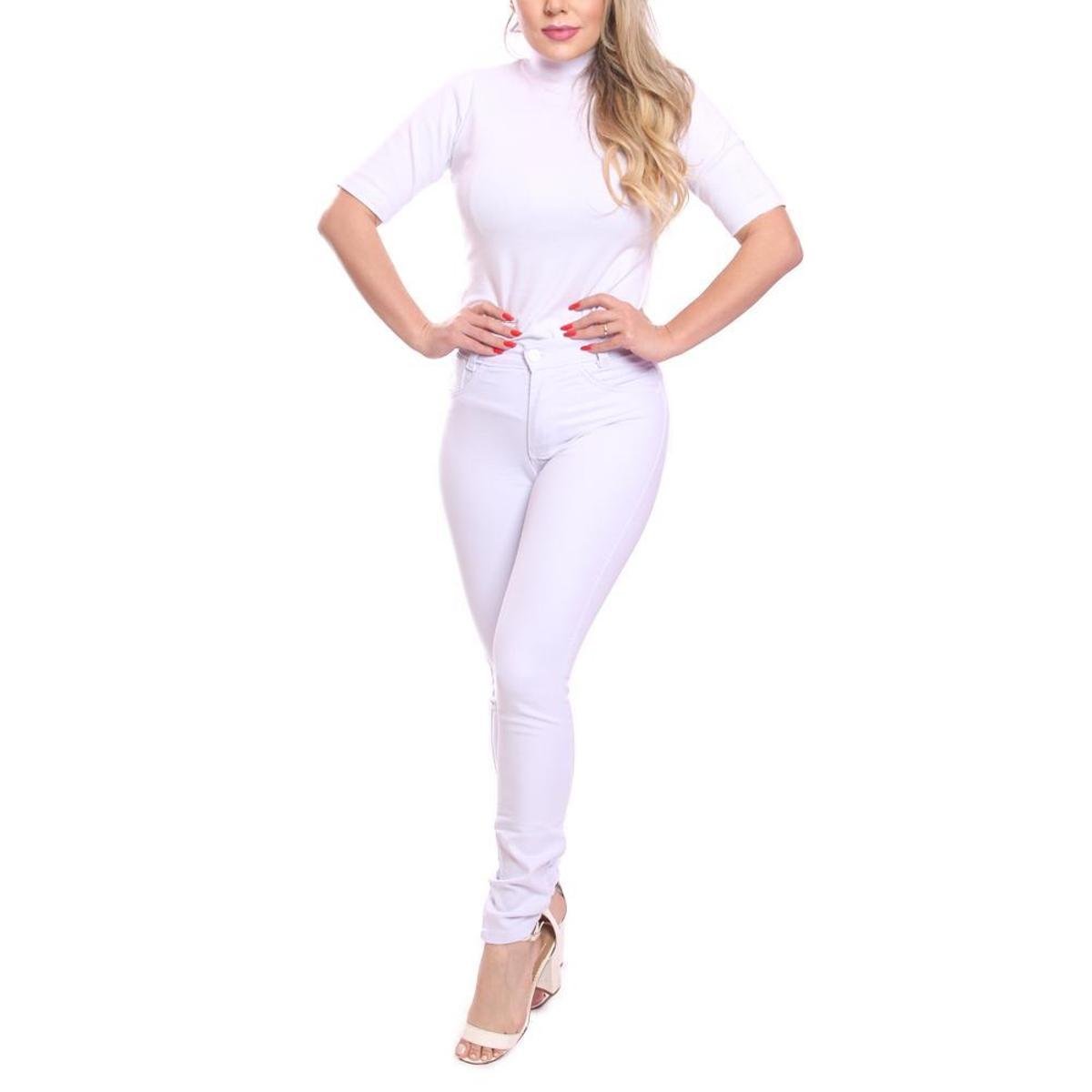 Calça Jeans Feminina Skinny Cintura Alta Cós Alto Premium Branca - Branco Menor preço em Calça Jeans Feminina Skinny Cintura Alta Cós Alto Premium Branca - Branco