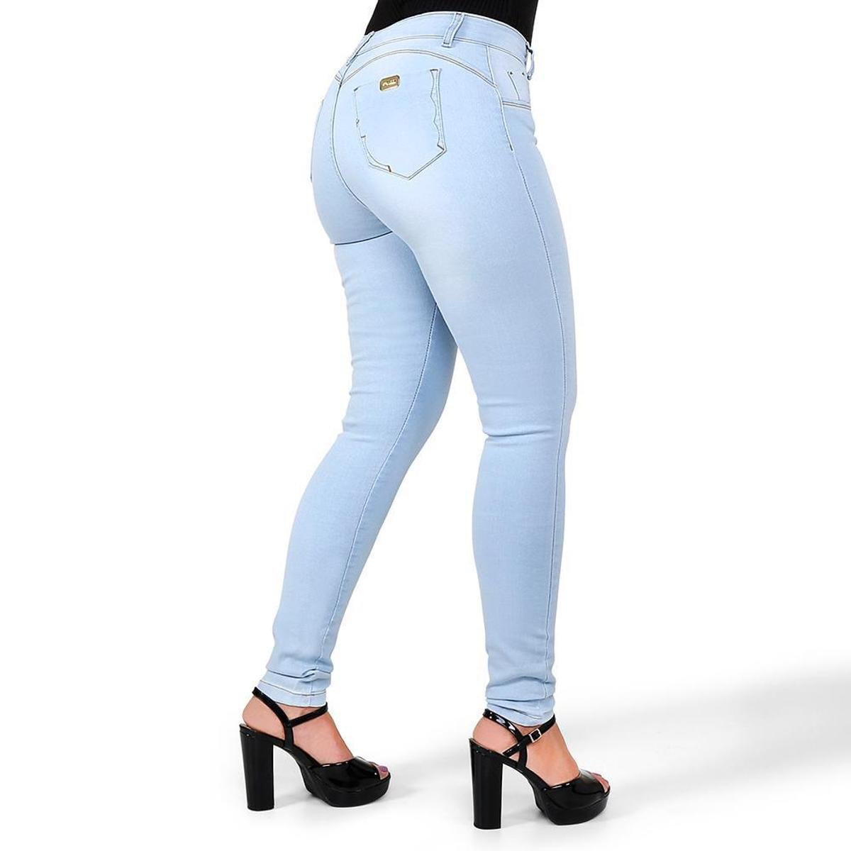Calça Jeans Feminina Skinny Empina Bumbum Cós Alto - Prata Menor preço em Calça Jeans Feminina Skinny Empina Bumbum Cós Alto - Prata
