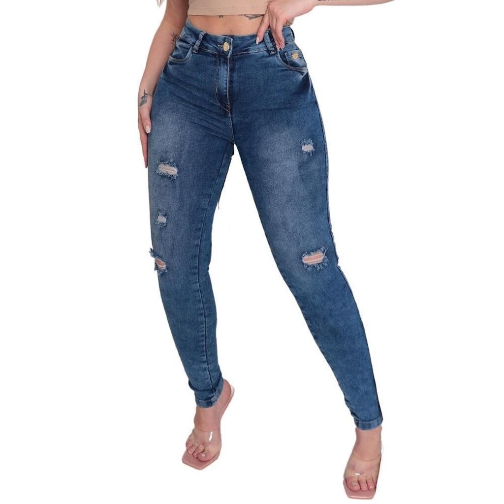 Calça Jeans Feminina Skinny Levanta Bumbum Casual