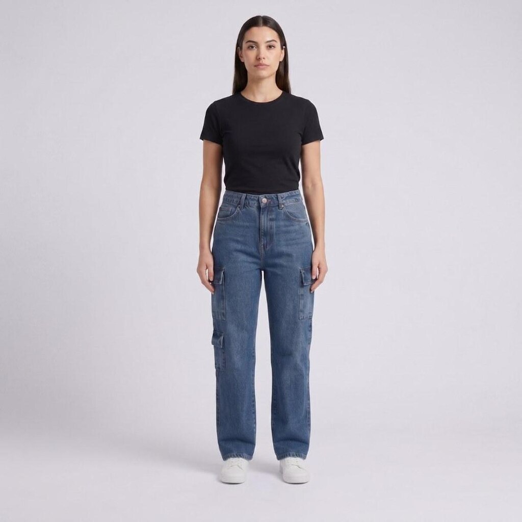 Calça Jeans Feminina Wide Leg Cargo Kult