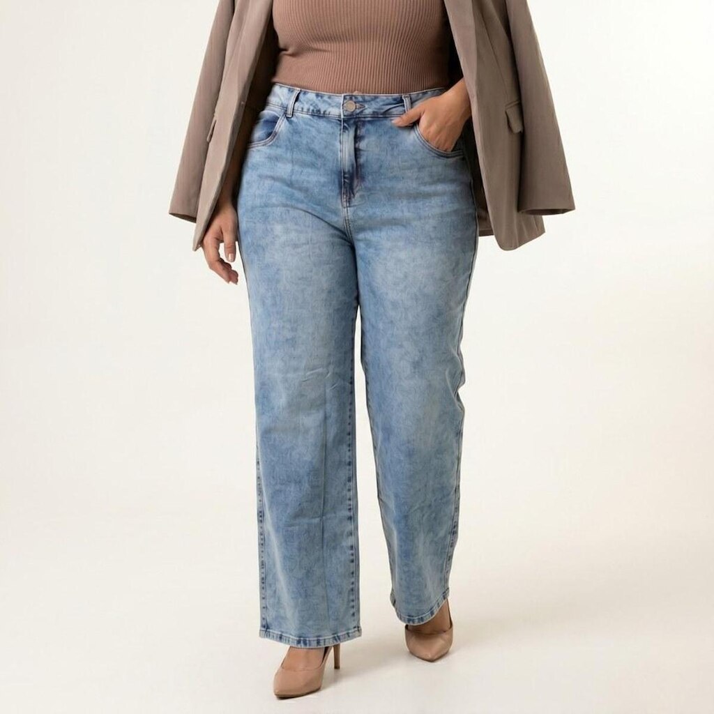 Calça Jeans Feminina Wide Leg Plus Size