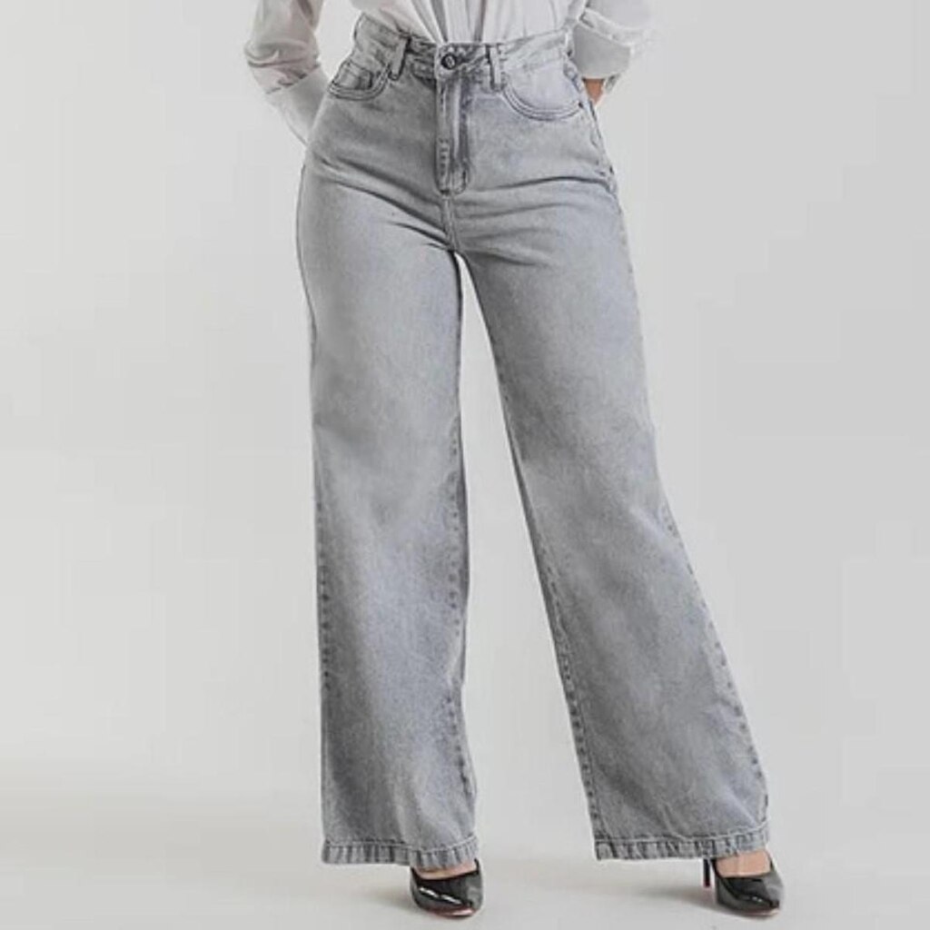 Calça Jeans Feminina Wide Leg Tendência Europa Street Wear