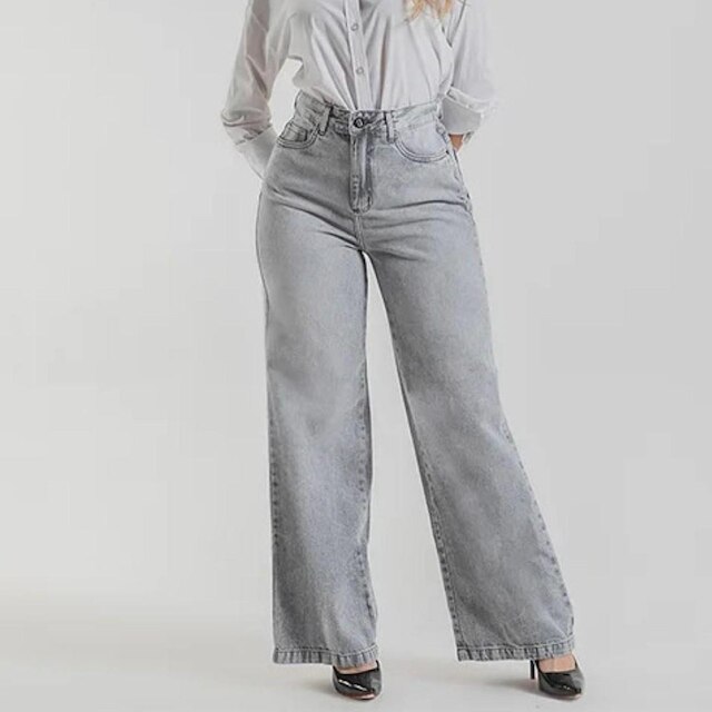 Calça Jeans Feminina Wide Leg Tendência Europa Street Wear