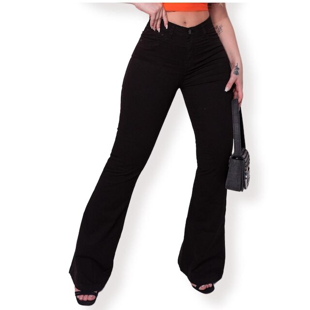 Calça Jeans Flare com Elastano Cintura Alta
