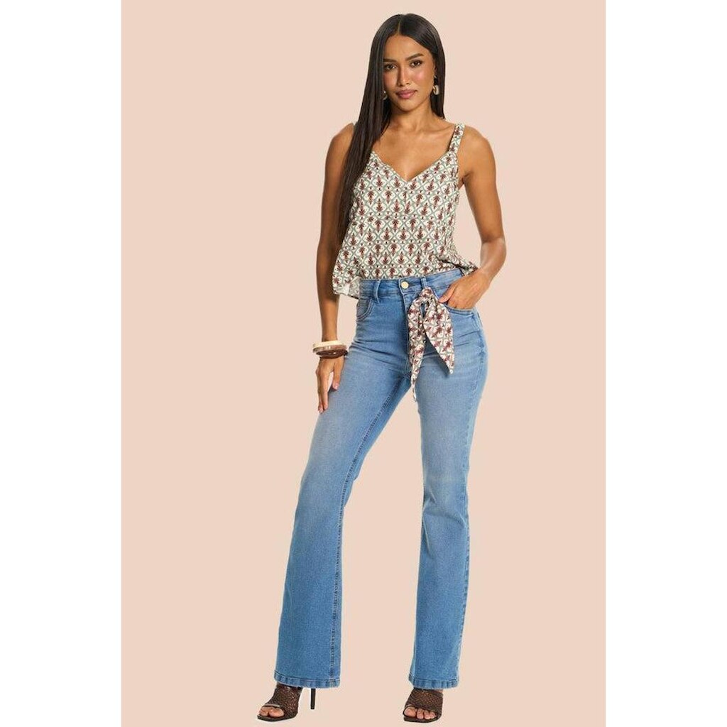 CALÇA JEANS FLARE DOCE TRAMA FEMININO REF:106563