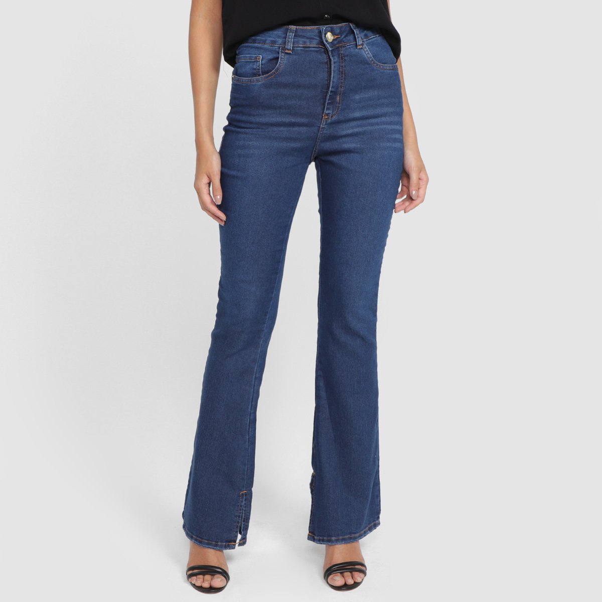 Calça Jeans Flare Ecxo Cintura Alta Feminina - Azul Menor preço em Calça Jeans Flare Ecxo Cintura Alta Feminina - Azul