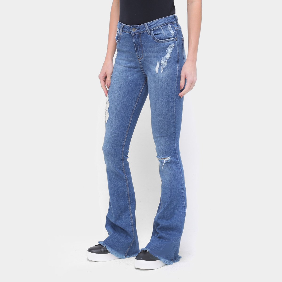 calça jeans flare azul