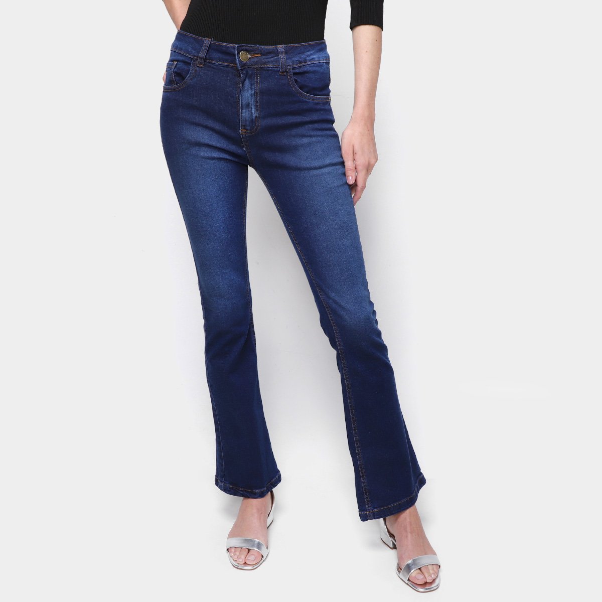 Calça Jeans Flare Exco BSC TM6 B28 Cintura Média Feminina - Azul Menor preço em Calça Jeans Flare Exco BSC TM6 B28 Cintura Média Feminina - Azul