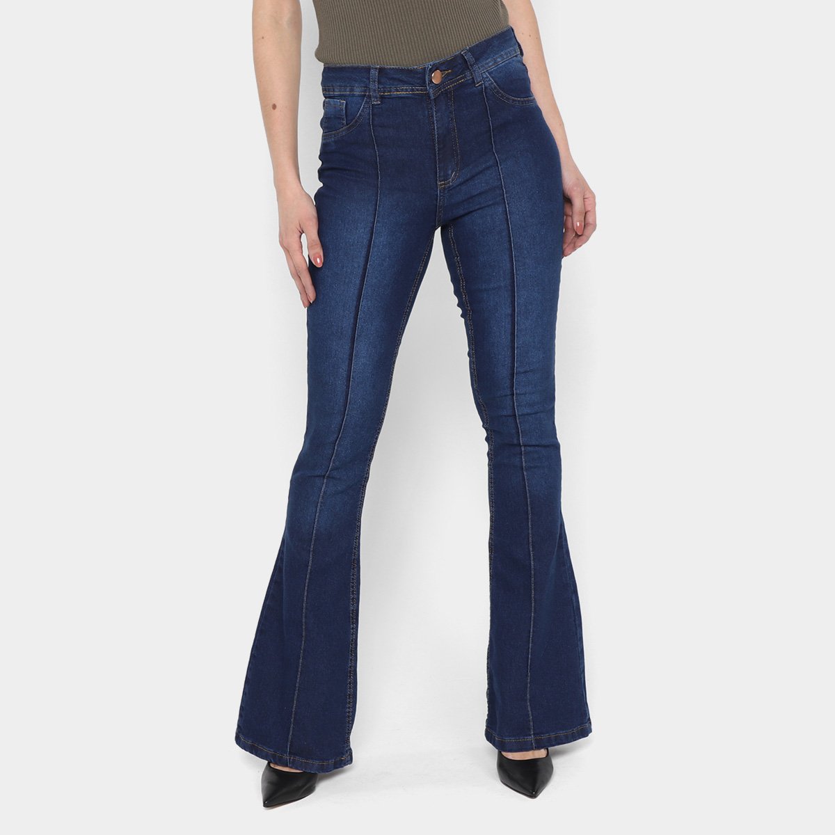 Calça Jeans Flare Grifle com Friso Feminina - Azul Menor preço em Calça Jeans Flare Grifle com Friso Feminina - Azul