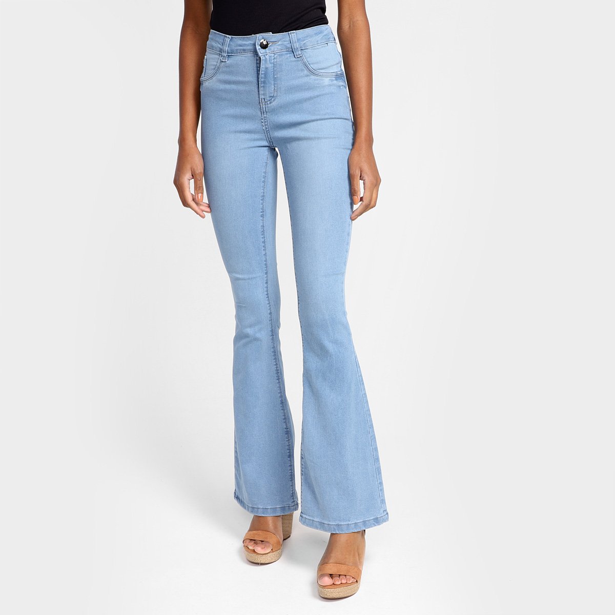 Calça Jeans Flare Grifle Feminina - Azul Menor preço em Calça Jeans Flare Grifle Feminina - Azul