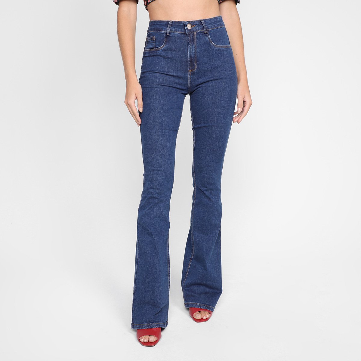 Calça Jeans Flare Lança Perfume Cintura Alta Feminina - Azul Menor preço em Calça Jeans Flare Lança Perfume Cintura Alta Feminina - Azul