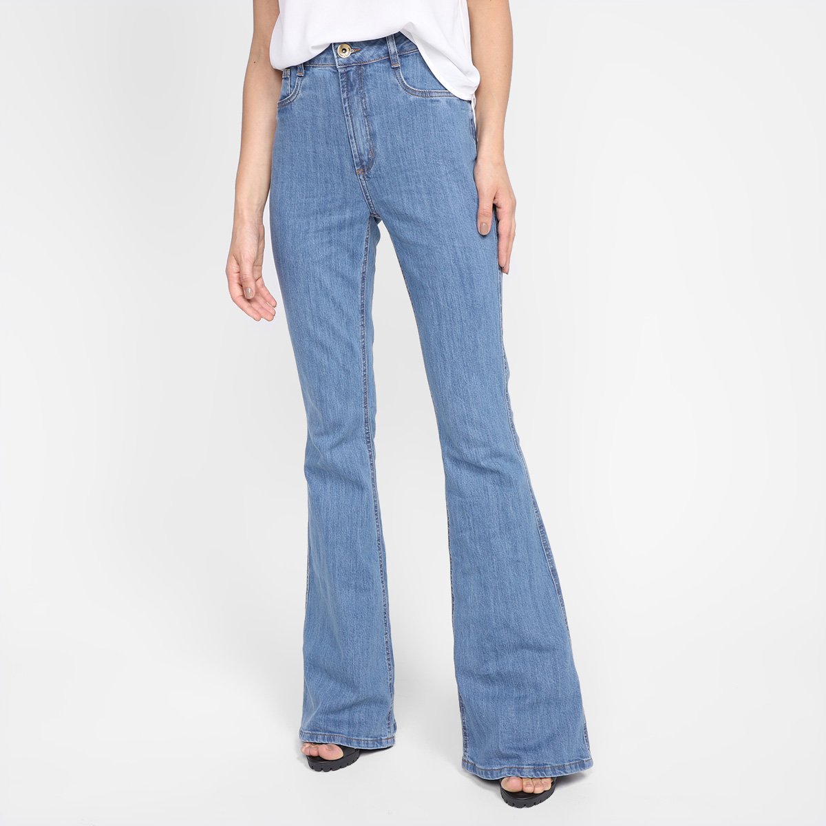 Calça Jeans Flare Lança Perfume Cintura Alta Feminina - Jeans Menor preço em Calça Jeans Flare Lança Perfume Cintura Alta Feminina - Jeans