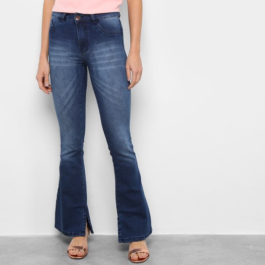 Calça Jeans Grifle Flare Fenda Barra Feminina - Azul