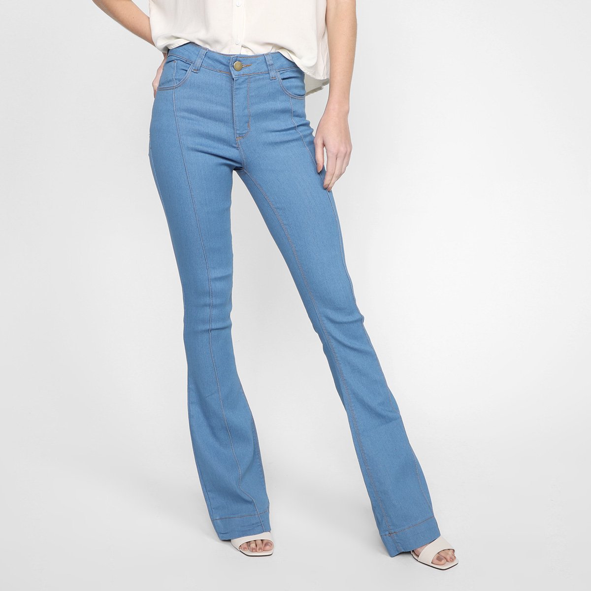 Calça Jeans Grifle Flare Friso Feminina - Azul Claro Menor preço em Calça Jeans Grifle Flare Friso Feminina - Azul Claro