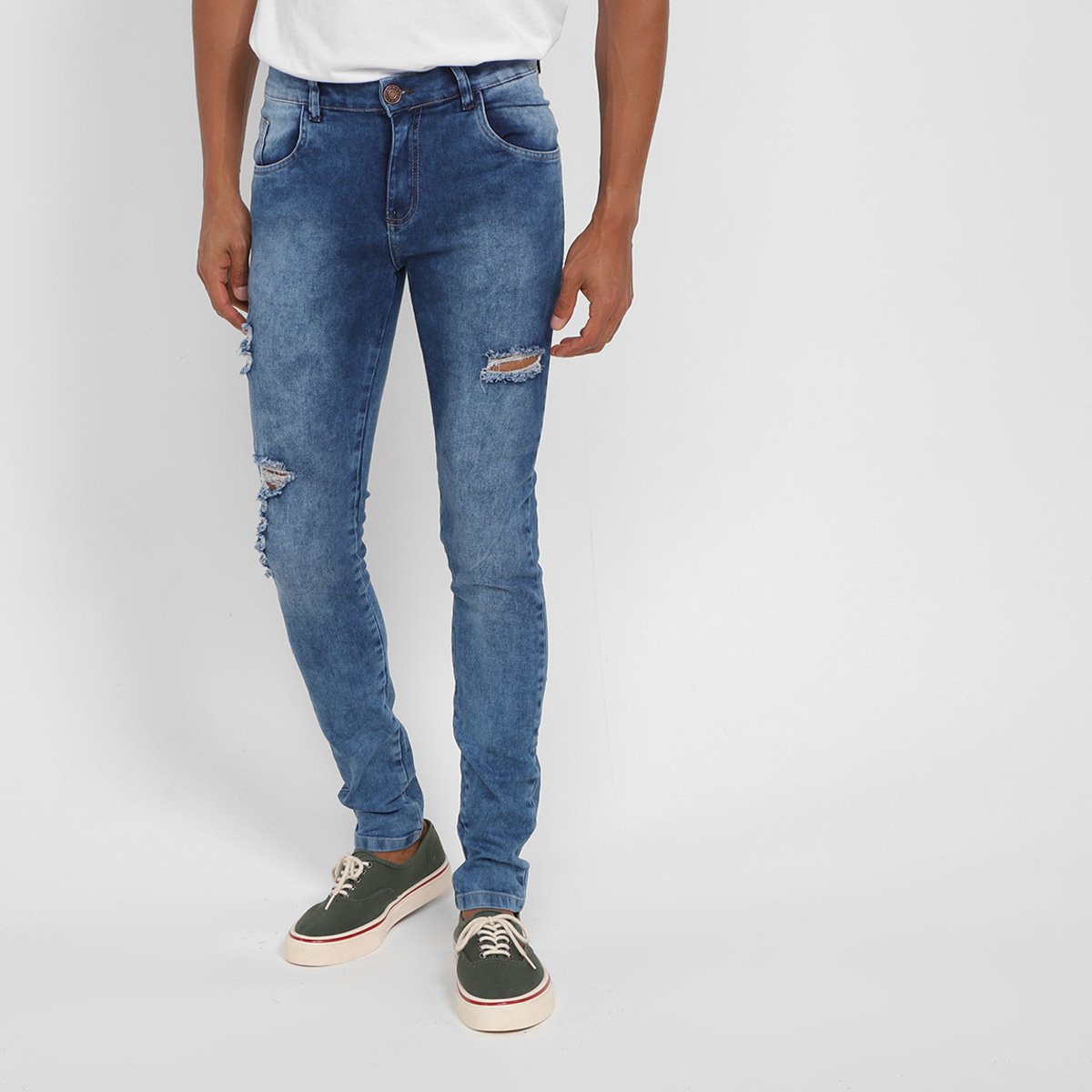 Calça Jeans Grifle Skinny Destroyed Masculina Menor preço em Calça Jeans Grifle Skinny Destroyed Masculina
