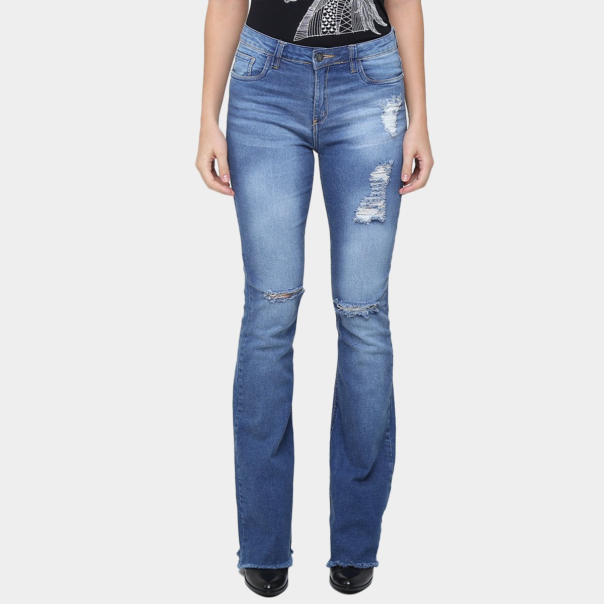 calça flare rasgadinha na barra