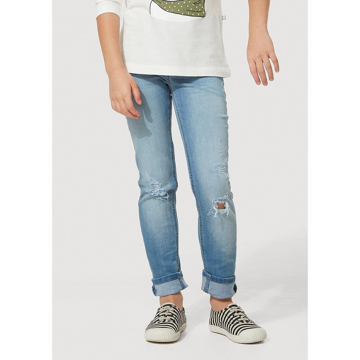 Calça Jeans Hering Infantil com Destroyed Feminina - Azul Menor preço em Calça Jeans Hering Infantil com Destroyed Feminina - Azul